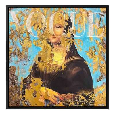 The Cover Of Vogue by Sannib, original mixed media with real gold leaf on canvas in a black frame